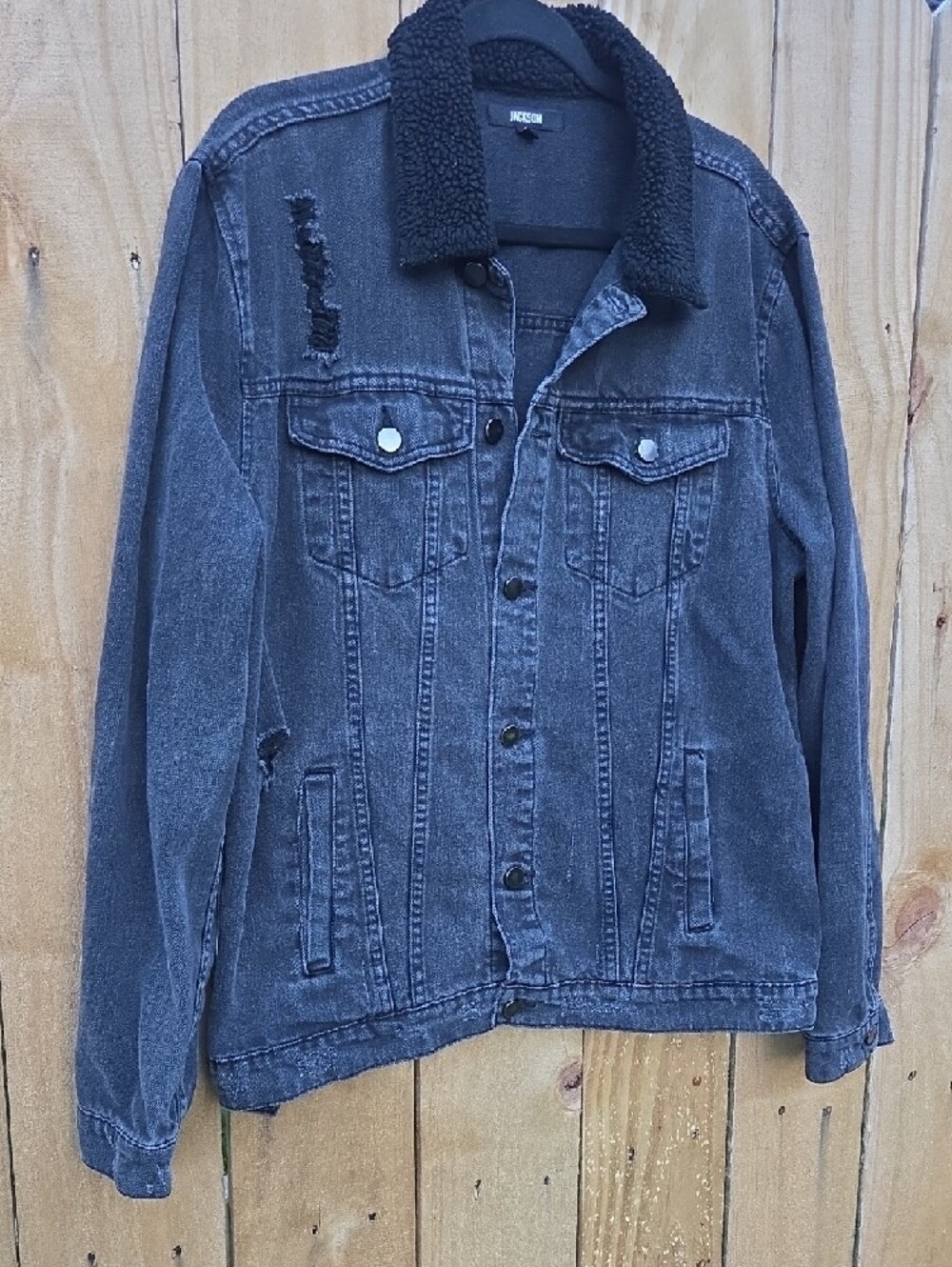 JACKSON Washed Denim Sherpa Collar Jacket - Picture 2 of 11